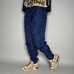 Vintage 90s Nike Track Pants Mens XL Navy Blue Nylon Joggers Embroidered Swoosh